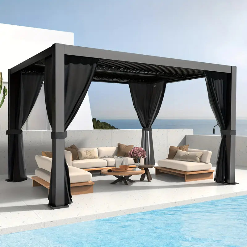 10'x13' Outdoor Aluminum Louvered Pergola with Adjustable Louvered Roof