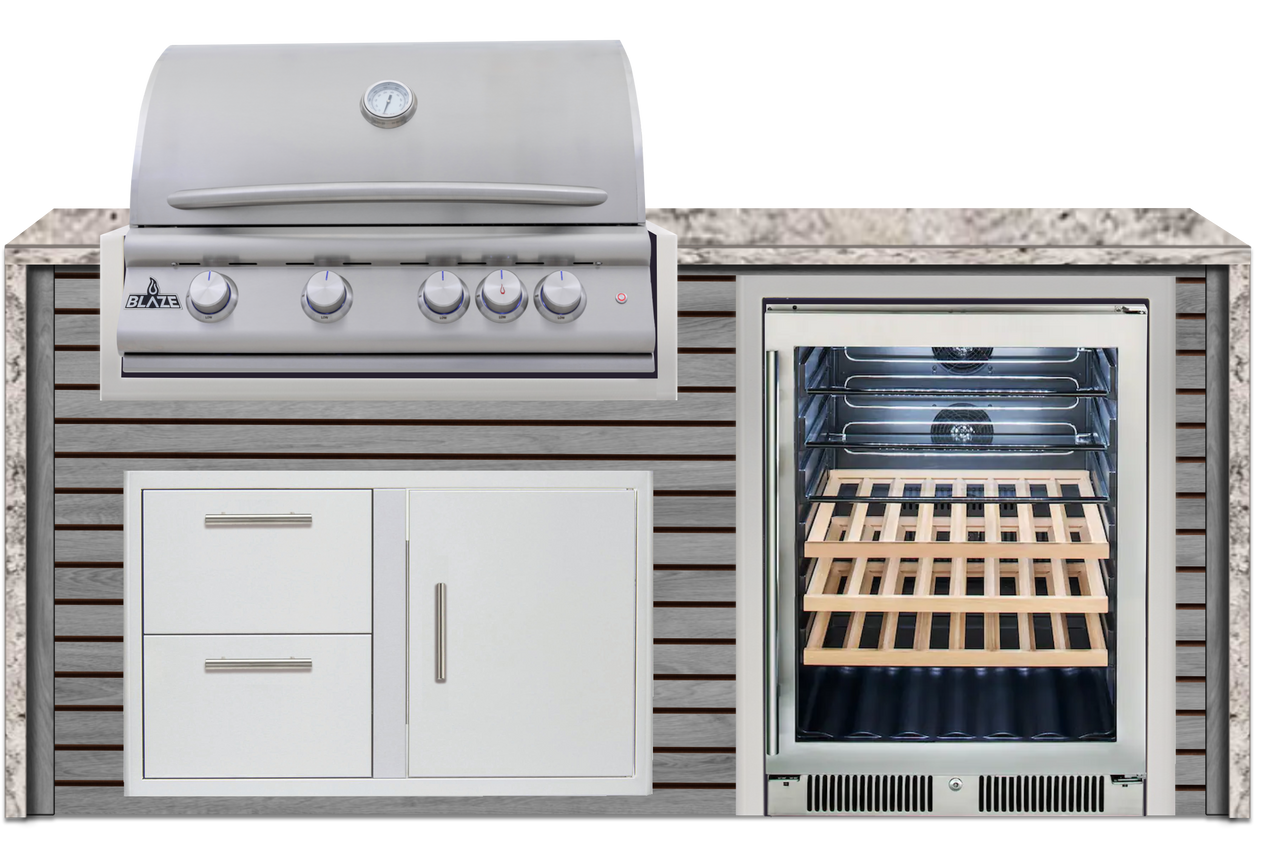 Blaze 72" Luxury Waterfall Finished Outdoor Kitchen PKG 3+