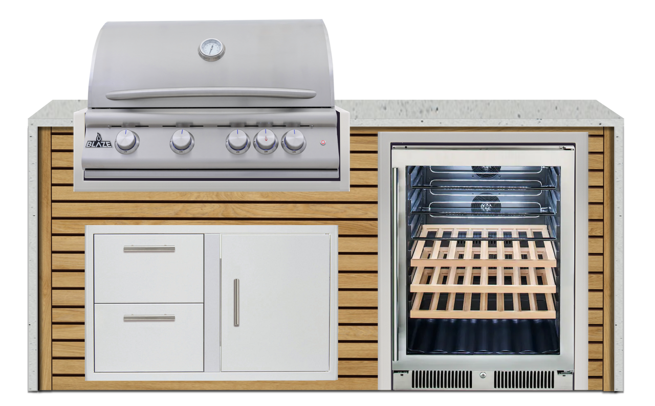 Blaze 72" Luxury Waterfall Finished Outdoor Kitchen PKG 3+