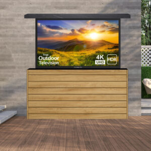 Inspired ® 60" Outdoor TV Lift Cabinet Bleached Oak w/ Black Top